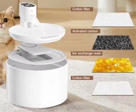 Automatic Ceramic Cat Water Fountain, 2.3L Cordless Pet Water Dispenser with Temperature Water Level Display, 3 Drinking Modes